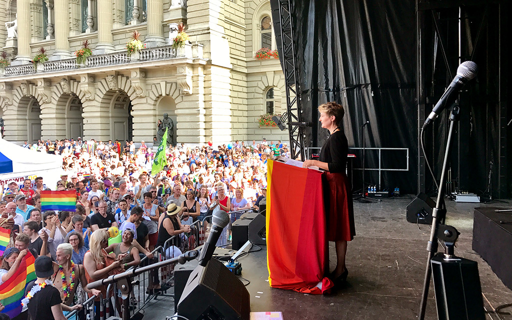 La conseillère fédérale Simonetta Sommaruga prononce son discours