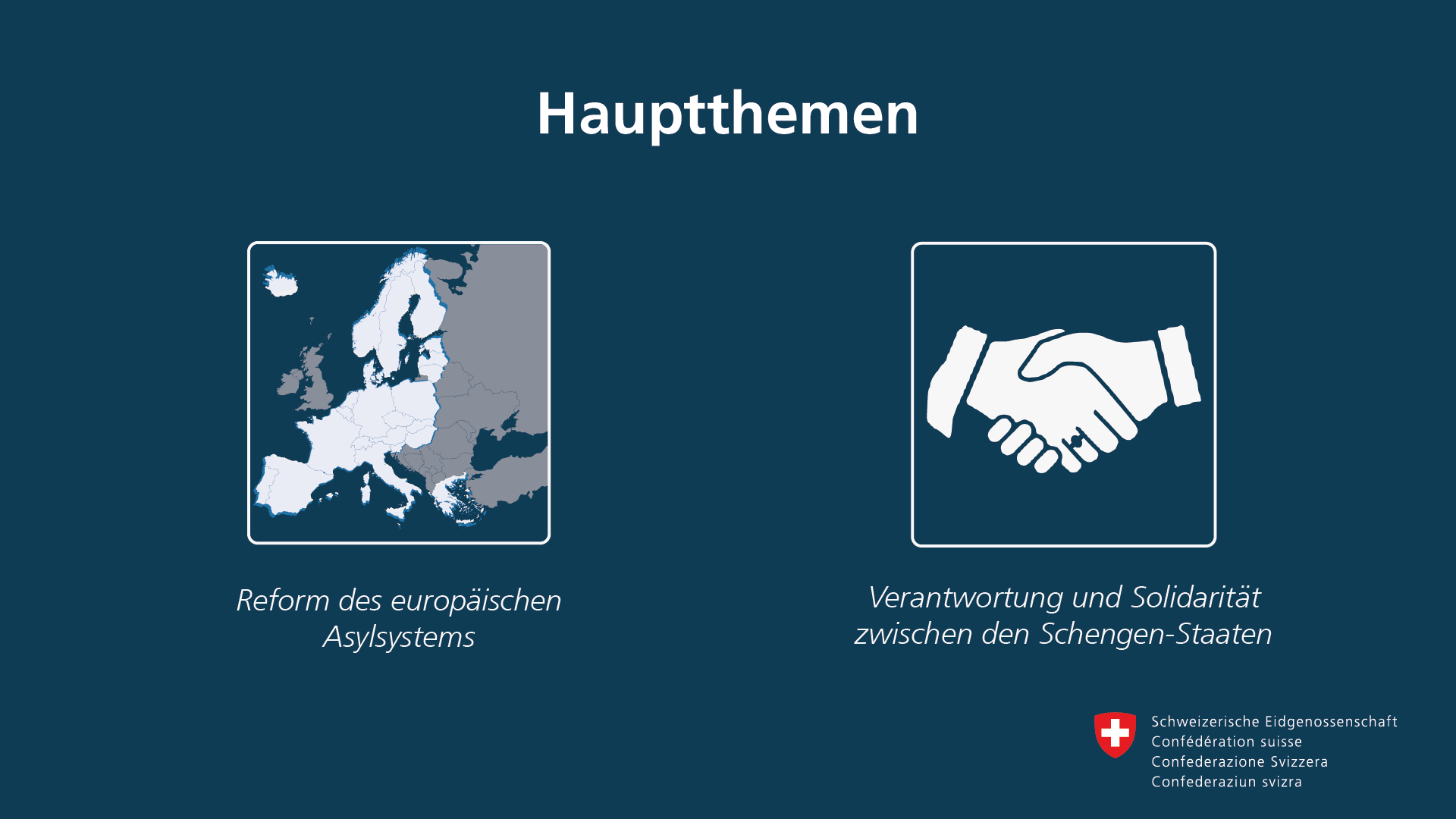 Argomenti principali: Riforma del sistema europeo di asilo; responsabilità e solidarietà tra gli Stati Schengen.