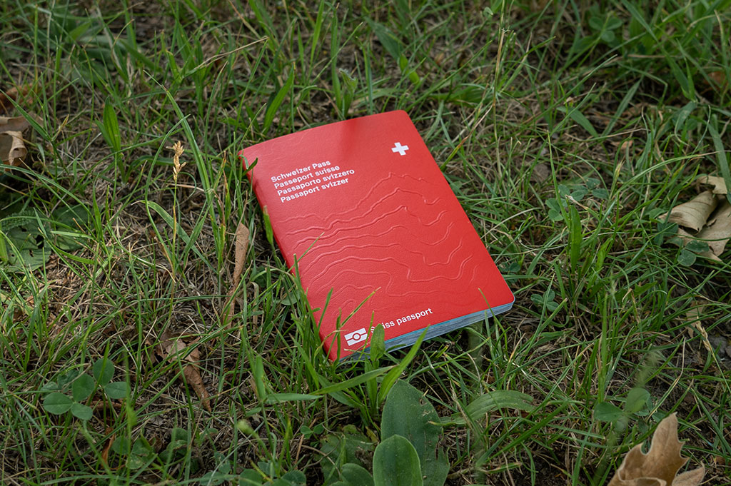 The Swiss passport fallen on the lawn